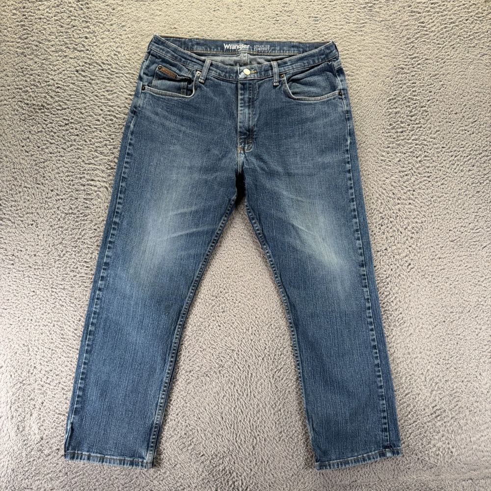 Wrangler Jeans Men 36x29 Blue Cotton Denim Straight Leg Workwear Utility Stretch